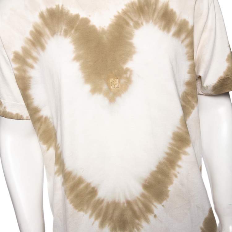 Pre Owned Givenchy White Tie-Dye Heart Printed Cotton Crewneck Oversized T-Shirt M