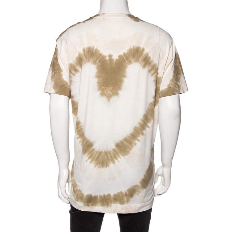 Pre Owned Givenchy White Tie-Dye Heart Printed Cotton Crewneck Oversized T-Shirt M