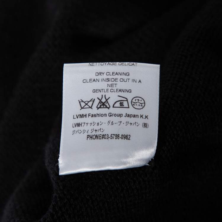 Pre Owned Givenchy Black Fair Isle Logo Knit Wool Frayed Edged Sweater M