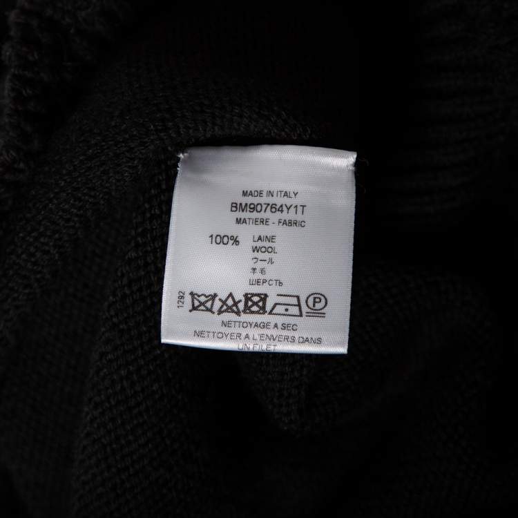 Pre Owned Givenchy Black Fair Isle Logo Knit Wool Frayed Edged Sweater M