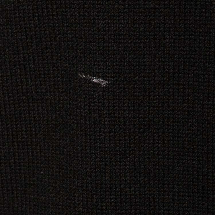 Pre Owned Givenchy Black Fair Isle Logo Knit Wool Frayed Edged Sweater M