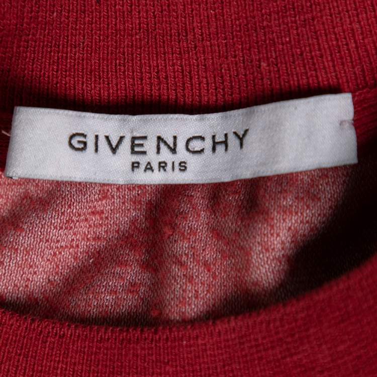 Pre Owned Givenchy Red Velour Logo Embroidered Crewneck T-Shirt L