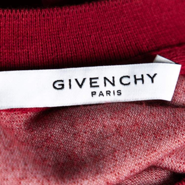 Pre Owned Givenchy Red Velvet Rib Knit Trimmed Short Sleeve T-Shirt L