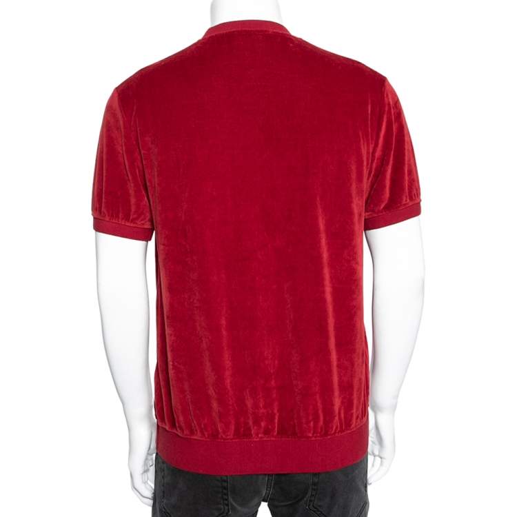 Pre Owned Givenchy Red Velvet Rib Knit Trimmed Short Sleeve T-Shirt L