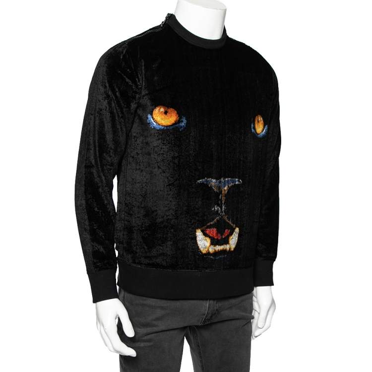 Pre Owned Givenchy Black Printed Velour Shoulder Zip Detail Sweatshirt S
