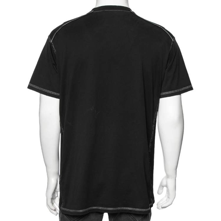 Pre Owned Givenchy Black Logo Printed Side Trim Detail Distressed T-Shirt S