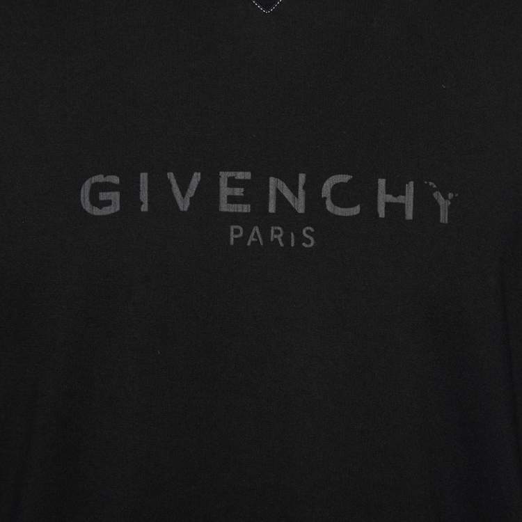 Pre Owned Givenchy Black Logo Printed Side Trim Detail Distressed T-Shirt S
