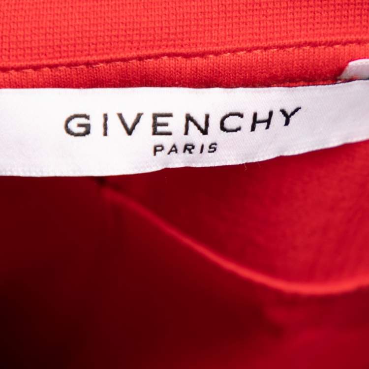 Pre Owned Givenchy Red Distressed Cotton & Mesh Inset Short Sleeve T-Shirt S