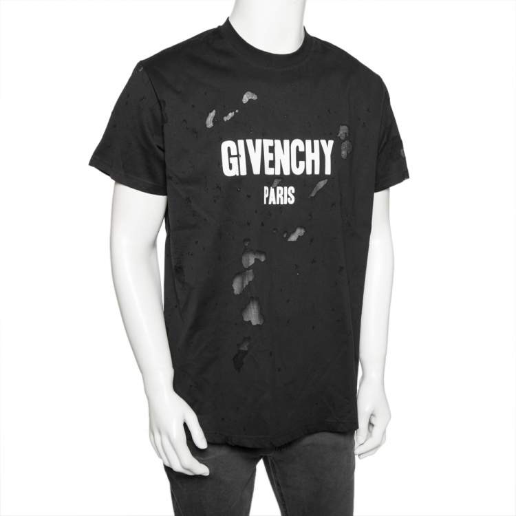 Givenchy Black Distressed Cotton & Mesh Inset Logo Printed T-Shirt XS  Givenchy | TLC