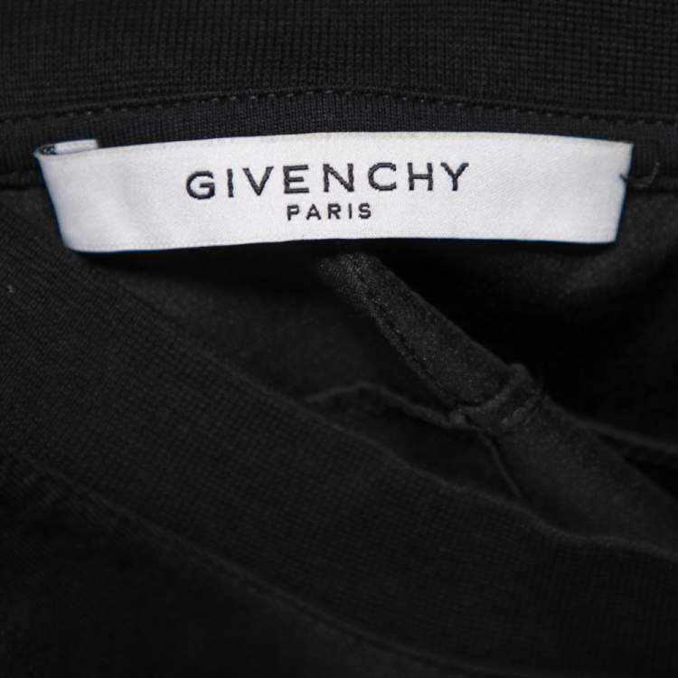 Pre Owned Givenchy Black Distressed Cotton & Mesh Inset Logo Printed T-Shirt XS