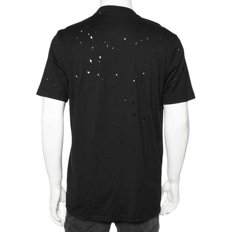 Pre Owned Givenchy Black Distressed Cotton Logo Printed Oversized T-Shirt S