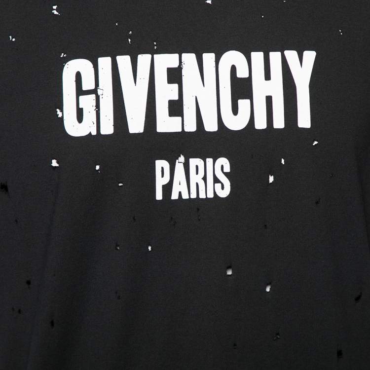Pre Owned Givenchy Black Distressed Cotton Logo Printed Oversized T-Shirt S