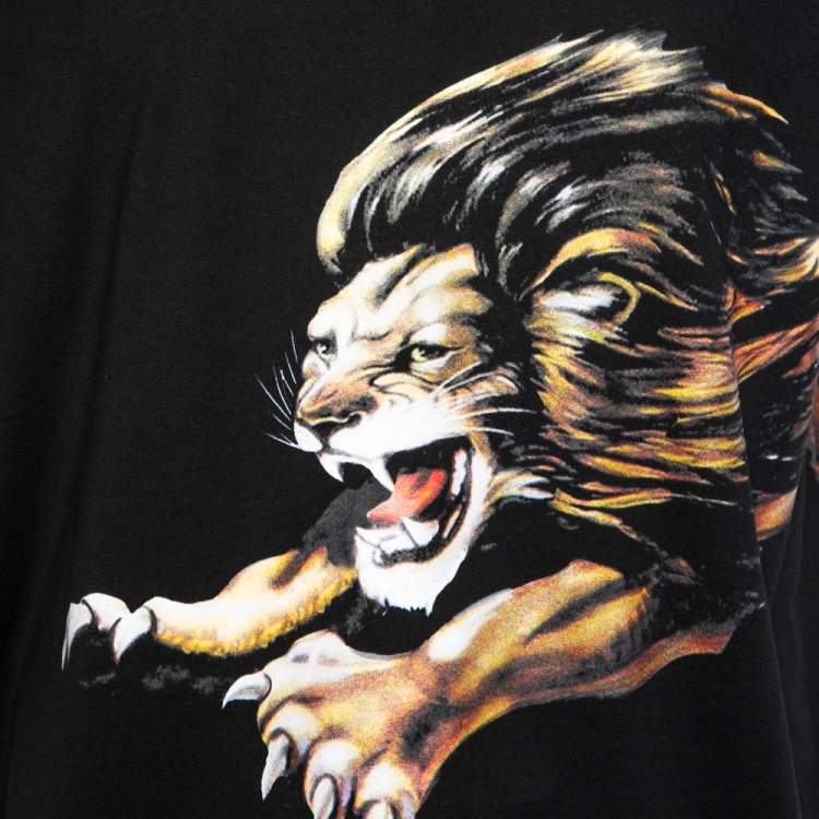 مملوكة مسبقًا Givenchy Black Cotton Lion Printed Crew Neck T-Shirt XS