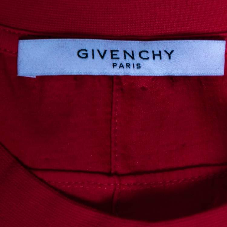 Pre Owned Givenchy Red Distressed Cotton & Mesh Inset Short Sleeve T-Shirt XS