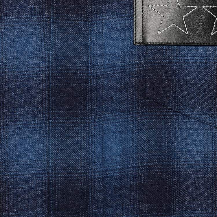 Pre Owned Givenchy Navy Blue Plaid Flannel Stars Patch Long Sleeve Shirt M