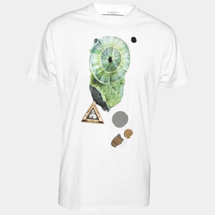 Pre Owned Givenchy White Printed Cotton and Mirror Embellished Crew Neck Top XS