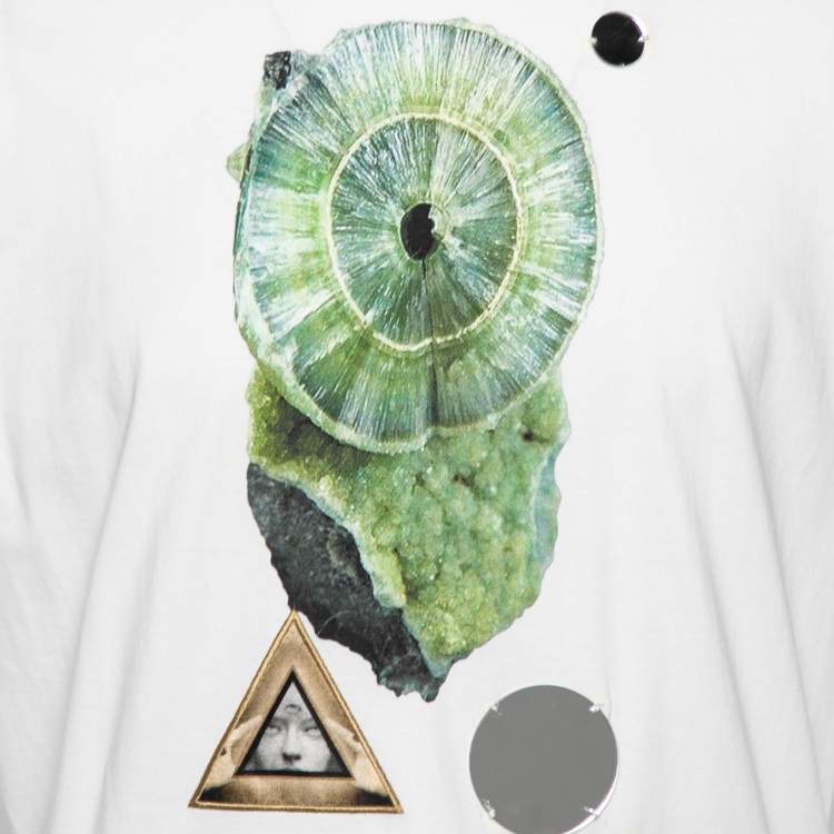Pre Owned Givenchy White Printed Cotton and Mirror Embellished Crew Neck Top XS
