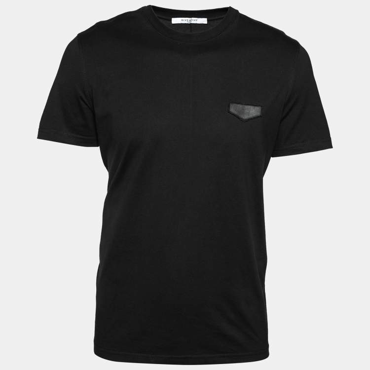 Pre Owned Givenchy Black Cotton Logo Applique Detail Short Sleeve T-Shirt L