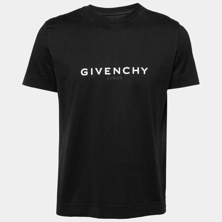 Pre Owned Givenchy Black Logo Print Cotton Short Sleeve Crew Neck T-Shirt M