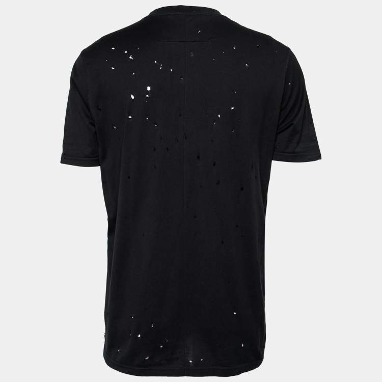 Pre Owned Givenchy Black Distressed Cotton Logo Printed Short Sleeve T-Shirt S