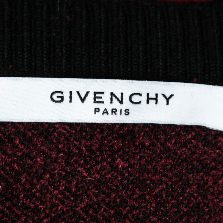 Pre Owned Givenchy Black and Red Wool All Over Logo Crewneck Sweater L