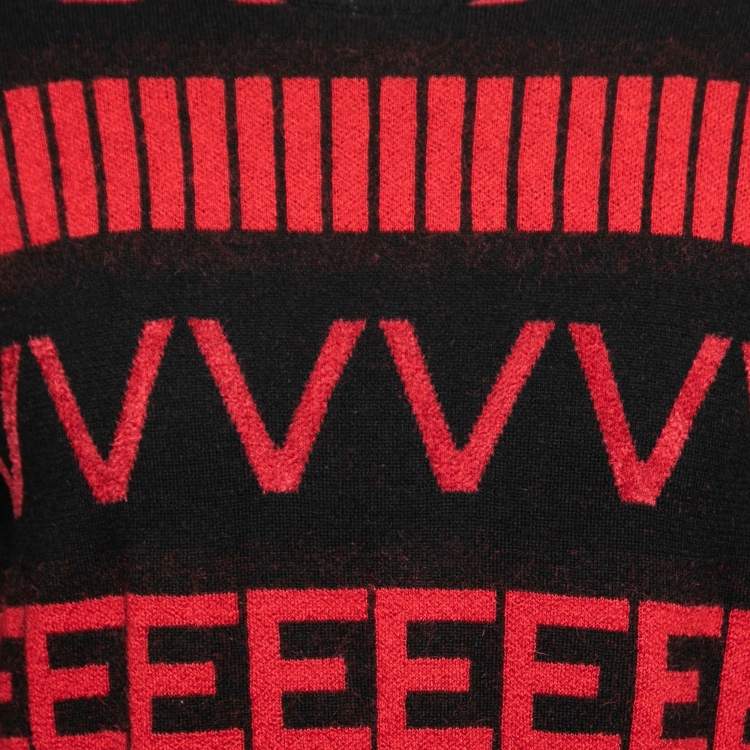 Pre Owned Givenchy Black and Red Wool All Over Logo Crewneck Sweater L