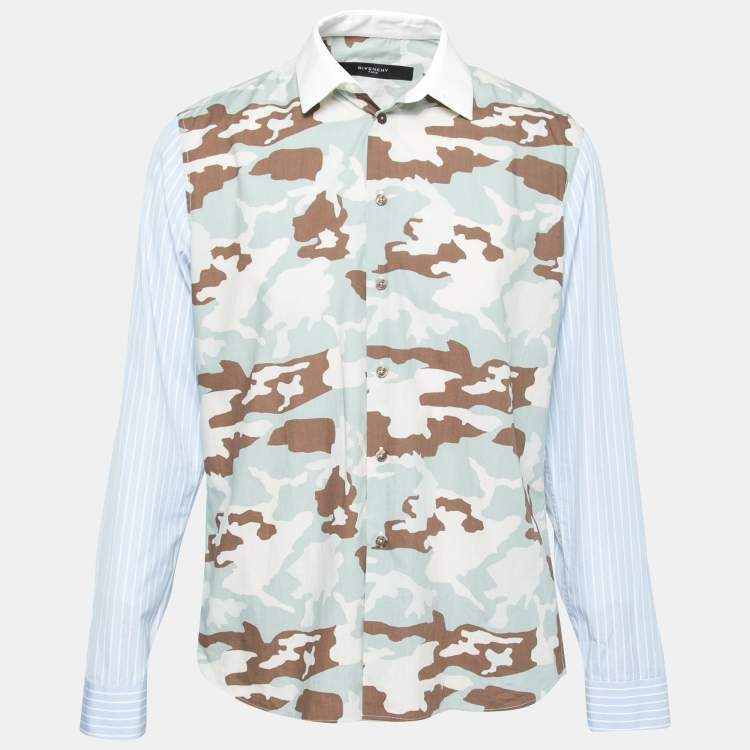 Pre Owned Givenchy Multicolor Camouflage Print Striped Long Sleeve Shirt XXL