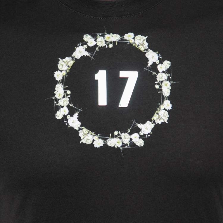 Pre Owned Givenchy Black Floral Printed Cotton Metal 17 Detail Crewneck T-Shirt XS