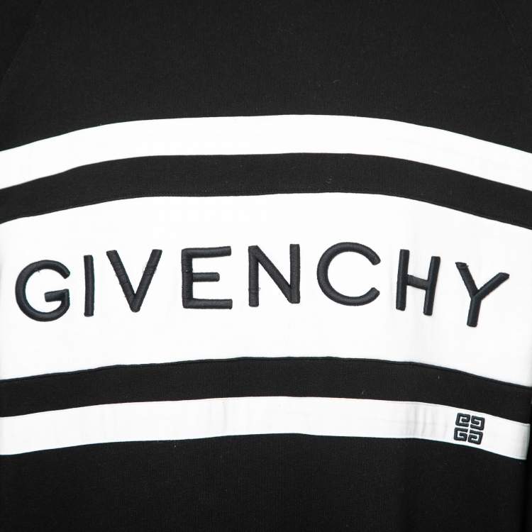 Pre Owned Givenchy Black Logo Embroidered Cotton Crew Neck Sweatshirt XL