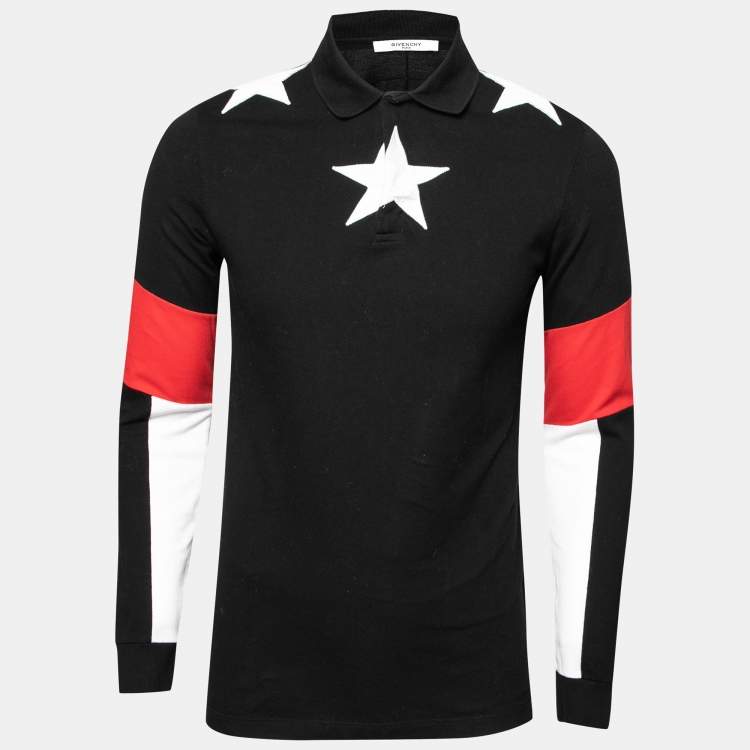 Givenchy Black Star Embroidered Cotton Pique Long Sleeve Polo T Shirt S Givenchy The Luxury Closet