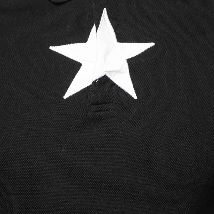 Pre Owned Givenchy  Black Star Embroidered Cotton Pique Long Sleeve Polo T-Shirt S