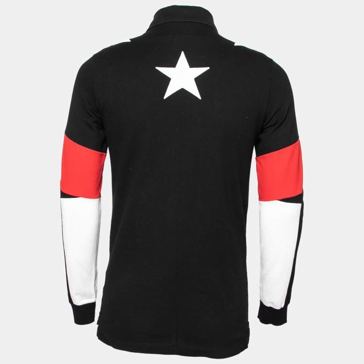 Givenchy Black Star Embroidered Cotton Pique Long Sleeve