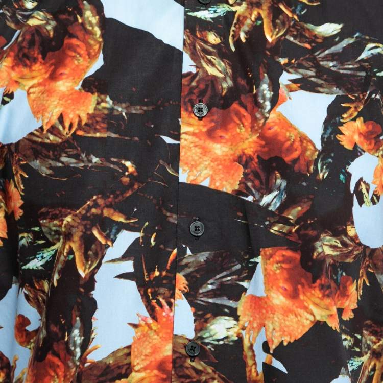 Pre Owned Givenchy Light Blue Cockfight Print Cotton Short Sleeve Shirt XXL