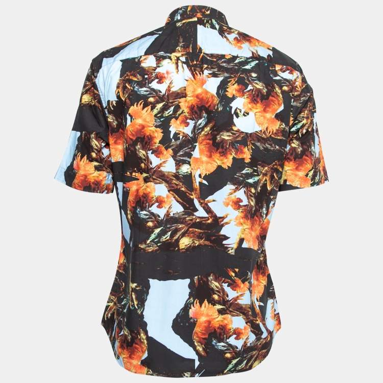 Pre Owned Givenchy Light Blue Cockfight Print Cotton Short Sleeve Shirt XXL