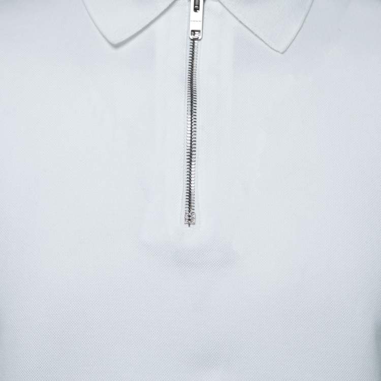 Pre Owned Givenchy White Cotton Pique Zip Detail Short Sleeve Polo T-Shirt S
