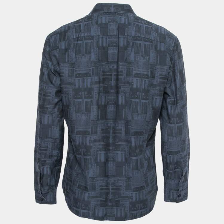 Pre Owned Givenchy Dark Blue Printed Cotton Button Front Shirt XL   