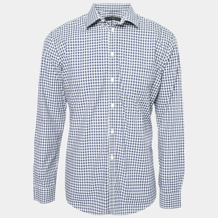 Pre Owned Givenchy Blue Gingham Print Cotton Button Front Shirt L