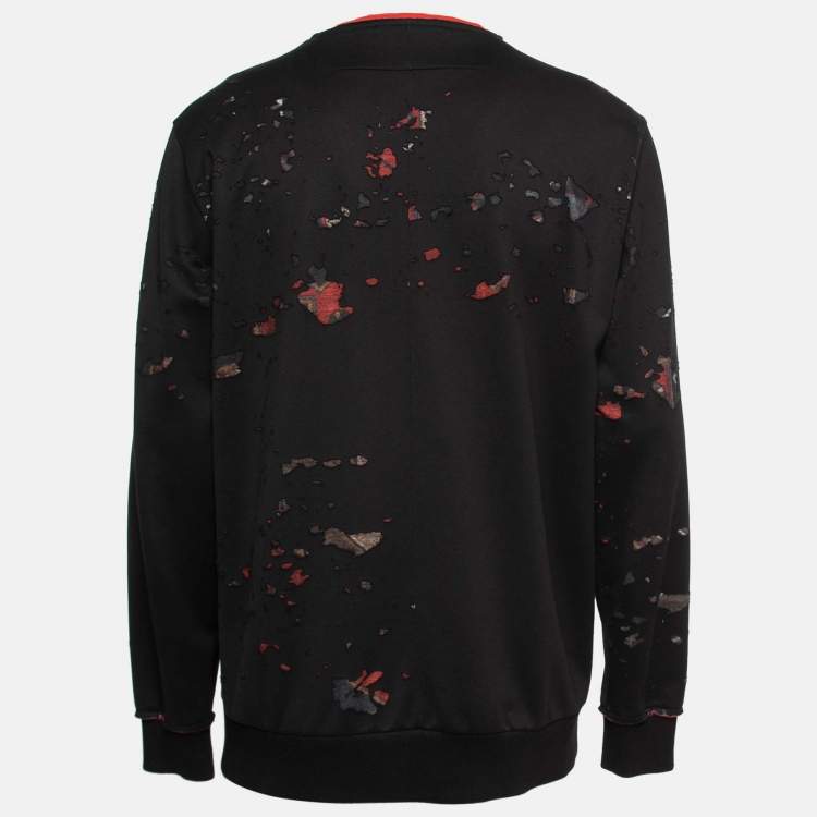 Pre Owned Givenchy Black Distressed Cotton Crewneck Sweatshirt XS