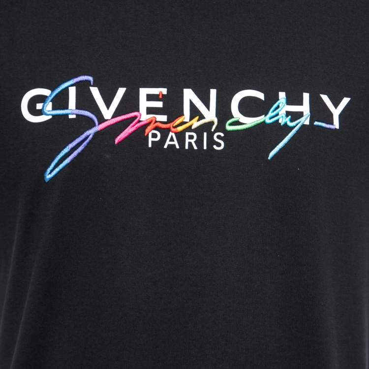 Pre Owned Givenchy Black Logo Embroidered Cotton T-Shirt XS