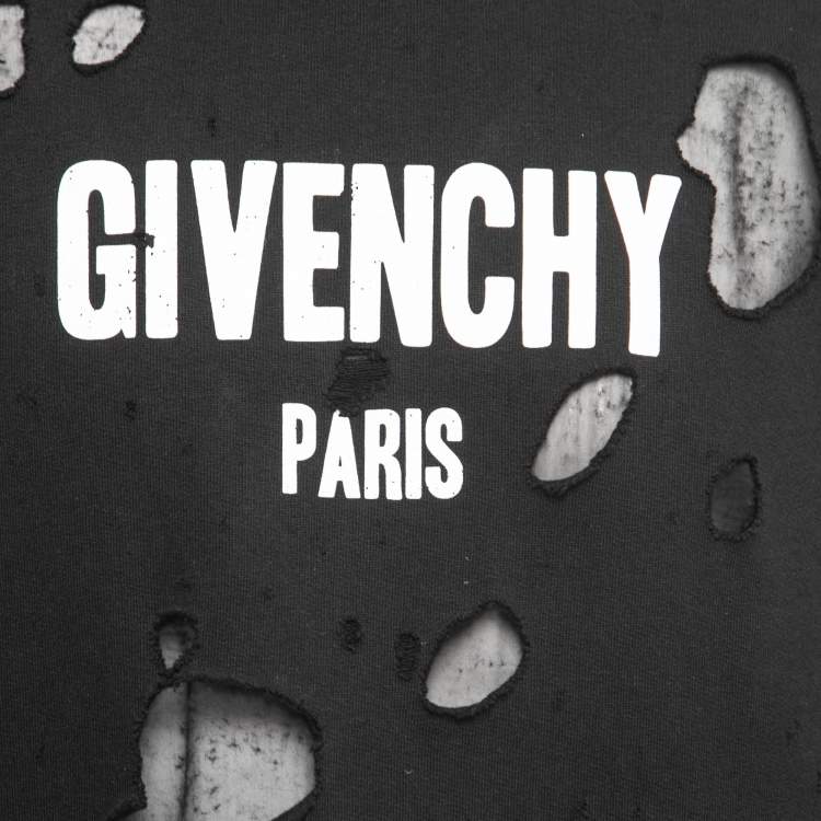Pre Owned Givenchy Black Destroyed Effect Cotton Sweatshirt XS