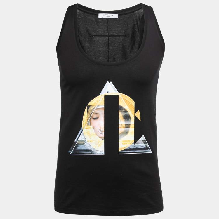 Pre Owned Givenchy Black Cotton Printed Sleeveless T-Shirt M