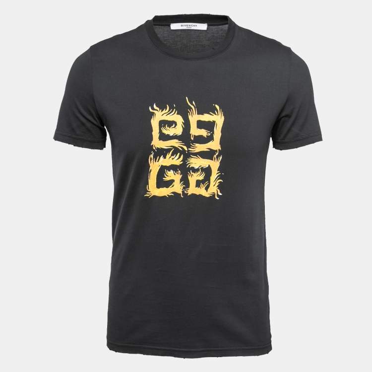 Pre Owned Givenchy Black Distressed Cotton Logo Printed Short Sleeve T-Shirt XS
