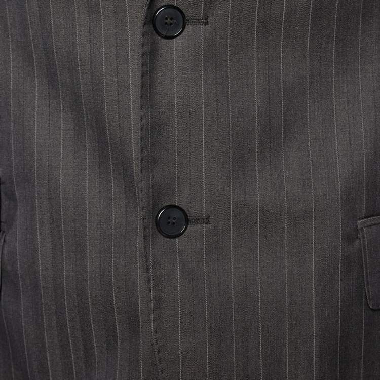 Pre Owned Givenchy Charcoal Grey Striped Wool Suits L