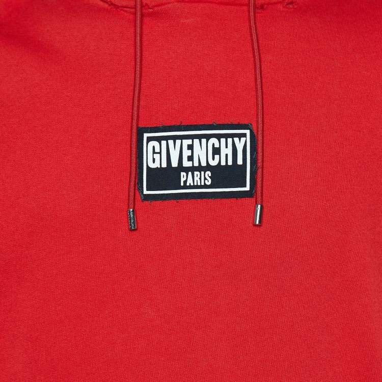 مملوكة مسبقًا Givenchy Red Distressed Cotton Knit Box Logo Detail Hoodie XS