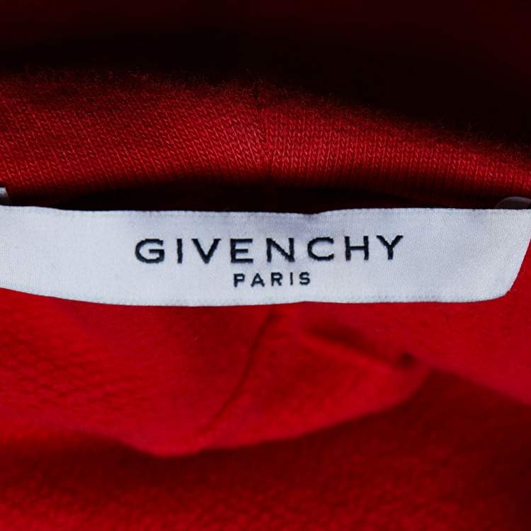 مملوكة مسبقًا Givenchy Red Distressed Cotton Knit Box Logo Detail Hoodie XS