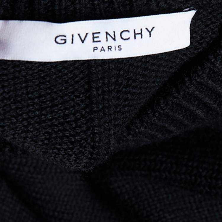 Pre Owned Givenchy Black Logo Intarsia Band Wool Crewneck Sweater XL