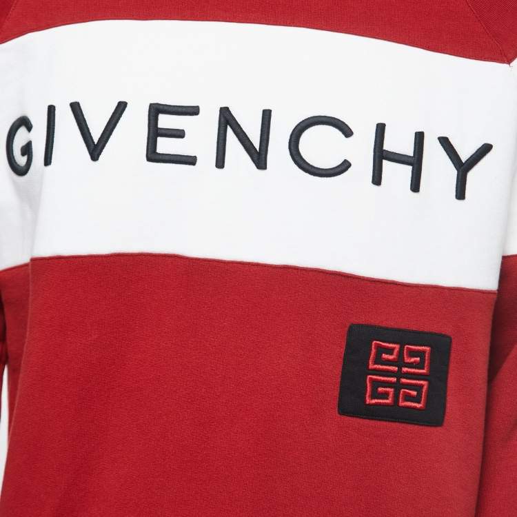 Pre Owned Givenchy Red Cotton Logo Embroidered Sweatshirt S