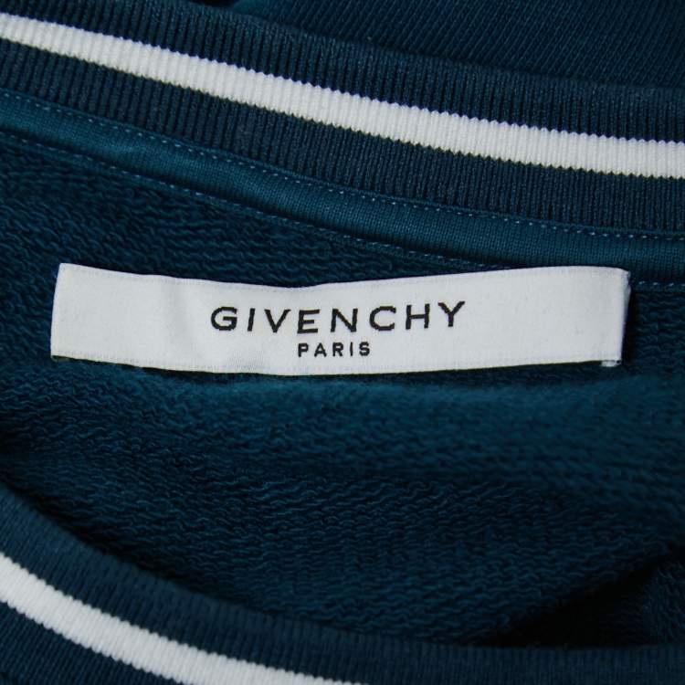 Pre Owned Givenchy Teal Blue Cotton Logo Embroidered Sweatshirt M