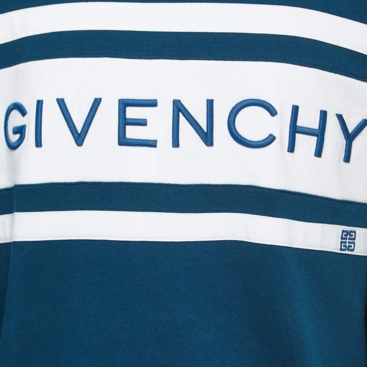 Pre Owned Givenchy Teal Blue Cotton Logo Embroidered Sweatshirt M
