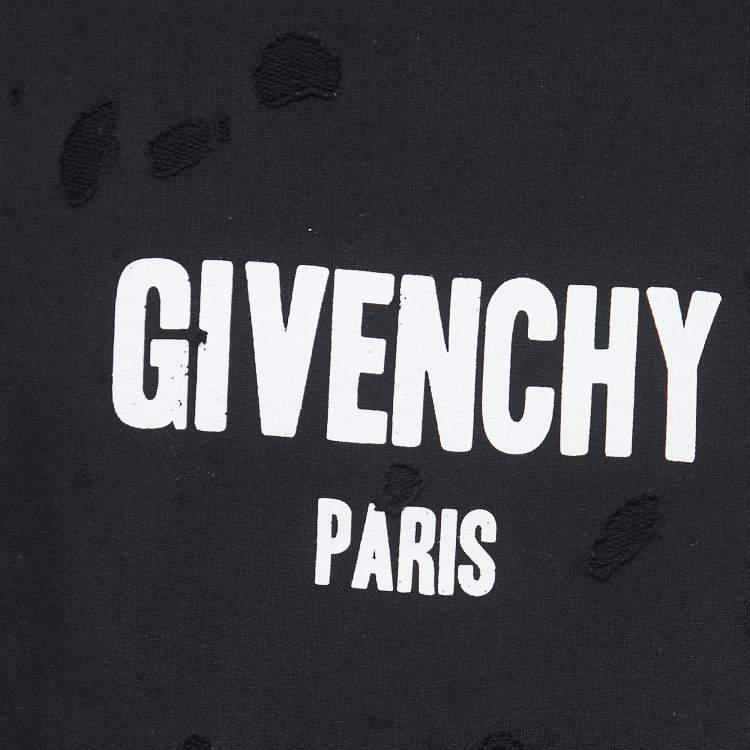 Pre Owned Givenchy Black Distressed Cotton Logo Print Sweatshirt M